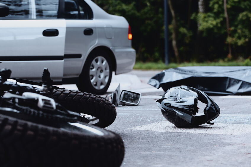 Motorcycle helmet on the street after an accident