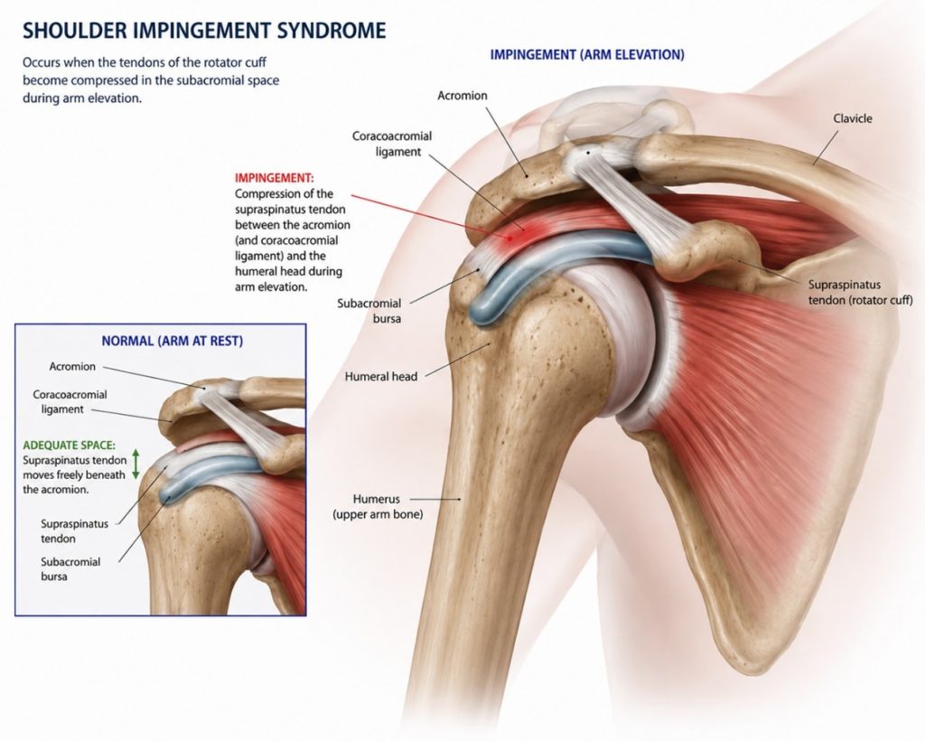 Diagram of a shoulder to show what shoulder impingement syndrome looks like
